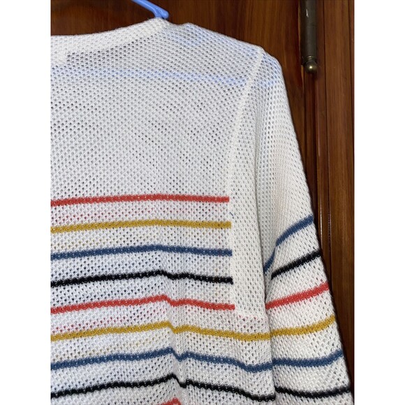 Mod Ref Sweater White Pullover Net Knit Boutique Colorful Stripes Women's Small - Picture 8 of 9